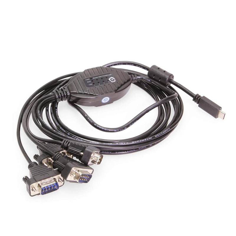 [Australia - AusPower] - Gearmo 4 Port USB Type-C to Serial Adapter with Per Port LED Rx / TX 