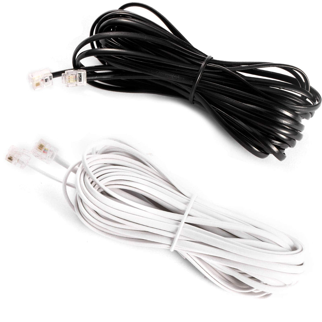 [Australia - AusPower] - Young4us 2 Pcs RJ11 Telephone Extension Cords in Black & White, 25 ft Telephone Cables Lines Wires for Phone, Modem, Fax Machine, Answering Machine, & Caller ID (RJ11 / 6P4C, Universal) 
