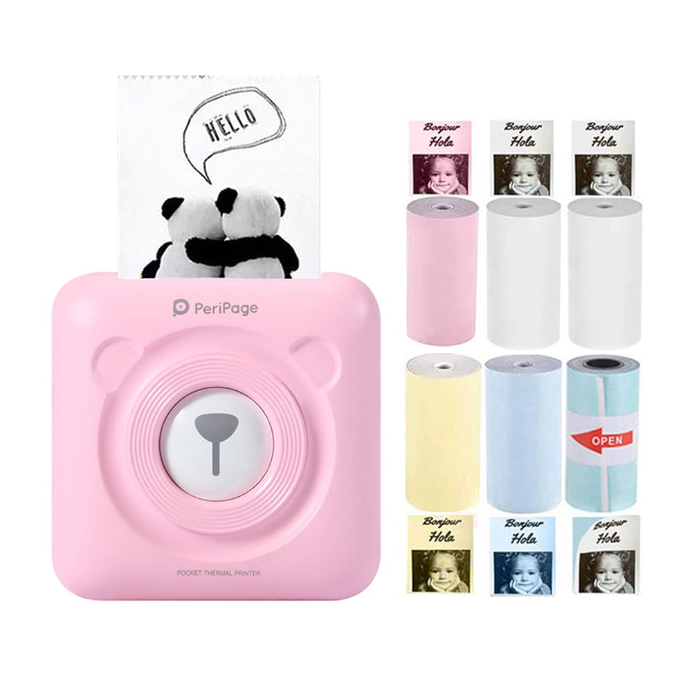 [Australia - AusPower] - Mini Thermal Printer, Mobile Printer, Wireless Thermal Printer, Thermal Bluetooth Label Printer with 6 Printing Papers Portable Smart Photo Printer for All Smart Phones (Pink) Pink 