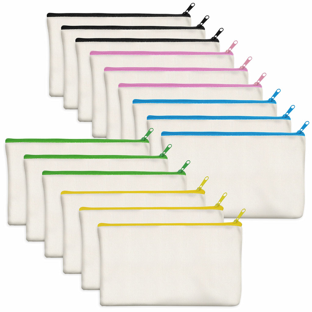 [Australia - AusPower] - 15 Pieces Canvas Colorful Zipper Bags, DIY Craft Bags Travel Canvas Makeup Pouches for Cosmetic Toiletry Stationery Storage (Beige, 8.3” x 4.7”) Beige (color zipper) 