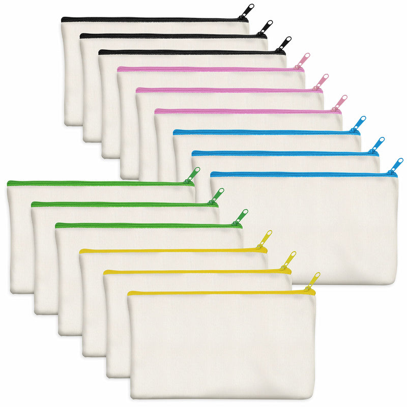 [Australia - AusPower] - 15 Pieces Canvas Colorful Zipper Bags, DIY Craft Bags Travel Canvas Makeup Pouches for Cosmetic Toiletry Stationery Storage (Beige, 8.3” x 4.7”) Beige (color zipper) 