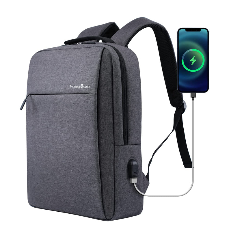 [Australia - AusPower] - Laptop Backpack 15.6 Inch, Business Slim Durable Laptops Travel Backpacks with USB Charging Port, College School Computer Bag Gifts for Men and Women Fits Notebook (Grey) Grey 