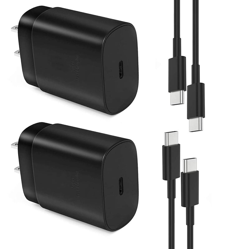 [Australia - AusPower] - USB C Wall Charger, 25W PD Fast Charger Block Compatible with Samsung Galaxy S21/S21+/S21 Ultra, Note10 Plus/Note 20 /S20/S20+/S20 Ultra,2 Pack Charging Adapter + 2 Pack 5ft Type C USB Cable 