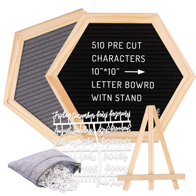 [Australia - AusPower] - Whaline Double Sided Felt Letter Board Kit with 510 Letters Month Wooden Stand Felt Bag Felt Letter Board Hexagon Felt Letter Board for Home Baby Nursery School Classroom Teaching Tool Office 