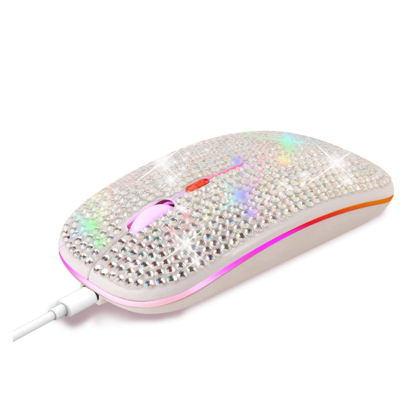 [Australia - AusPower] - Bling Dazzling Rechargeable 2.4GHz+5.2 Bluetooth Wireless Mouse Covered with Crystal Diamond Rhinestone,RGB Backlit,Great Gift idea for Her (Silver) Silver 