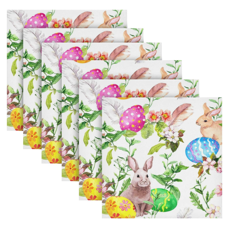 [Australia - AusPower] - senya Easter Cloth Napkins Set of 6, Easter Bunny Eggs in Grass Flowers Square Premium Polyester Table Linen Napkin for Dinner Parties Pattern 8 