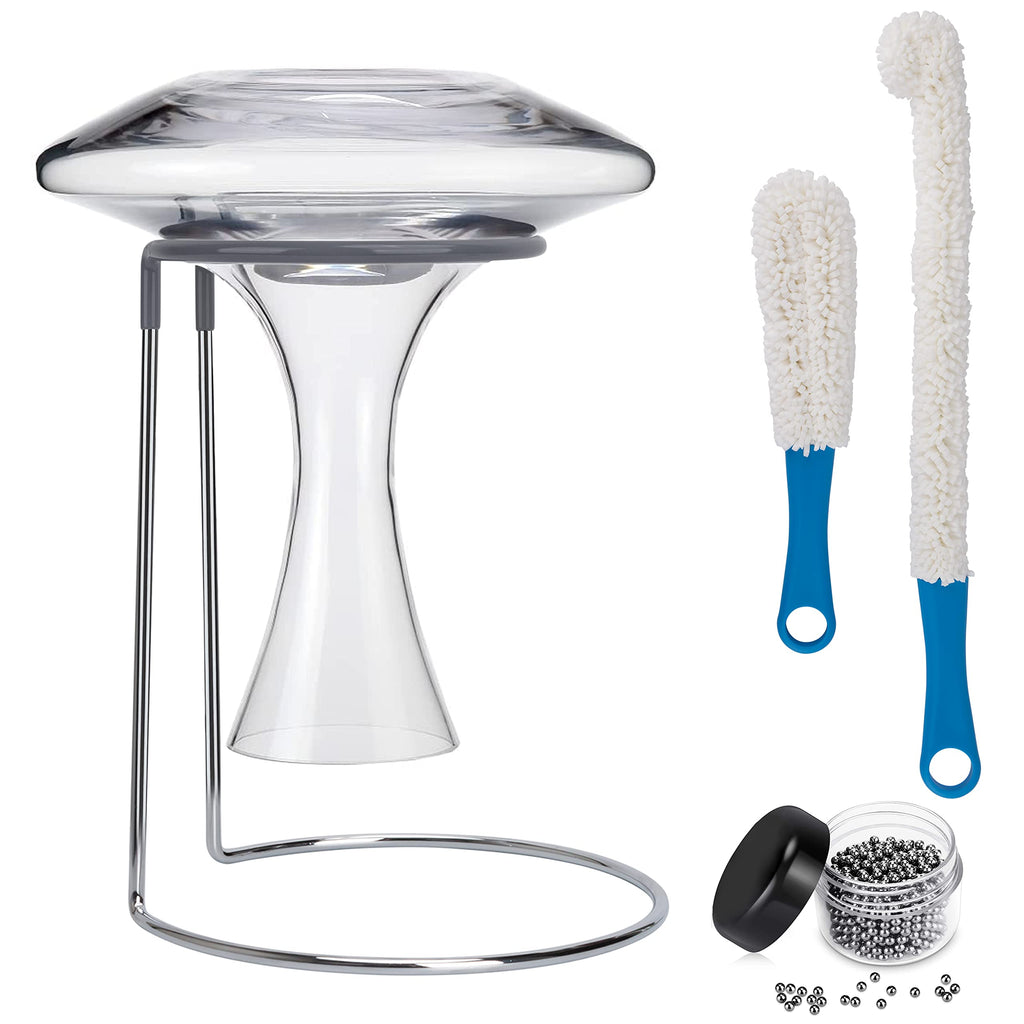 [Australia - AusPower] - Wine Decanter Drying Stand with Rubber Coated Top to Prevent Scratches, Wine Decanter Drying Rack for Standard Large Bottomed Wine Decanters, Includes Cleaning Brush and Decanter Cleaning Beads A-Rack Type 