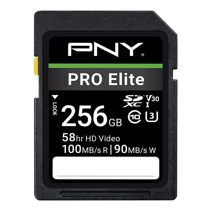 [Australia - AusPower] - PNY 256GB PRO Elite Class 10 U3 V30 SDXC Flash Memory Card - 100MB/s, Class 10, U3, V30, 4K UHD, Full HD, UHS-I, Full Size SD 