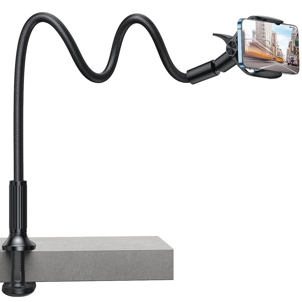 [Australia - AusPower] - Andobil Gooseneck Phone Holder for Bed & Desk [40in Flexible & Sturdy Arm] 360 Adjustable Clamp Clip, Overhead Mount Stand Bedside Phone Holder for iPhone 13 Pro Max 12 11 Samsung S22 S21 More Black 