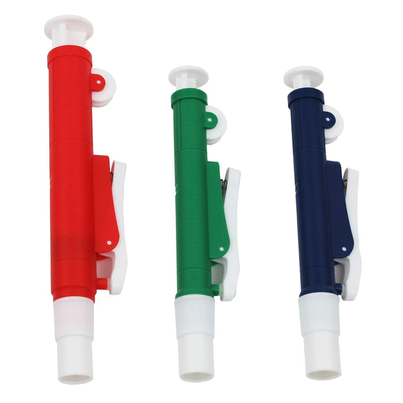 [Australia - AusPower] - ONiLAB Pipette Pump，Set of 3 Lab Pipettes, 2ml Blue, 10ml Green, 25ml Red, Fit Plastic or Glass Pipettes 