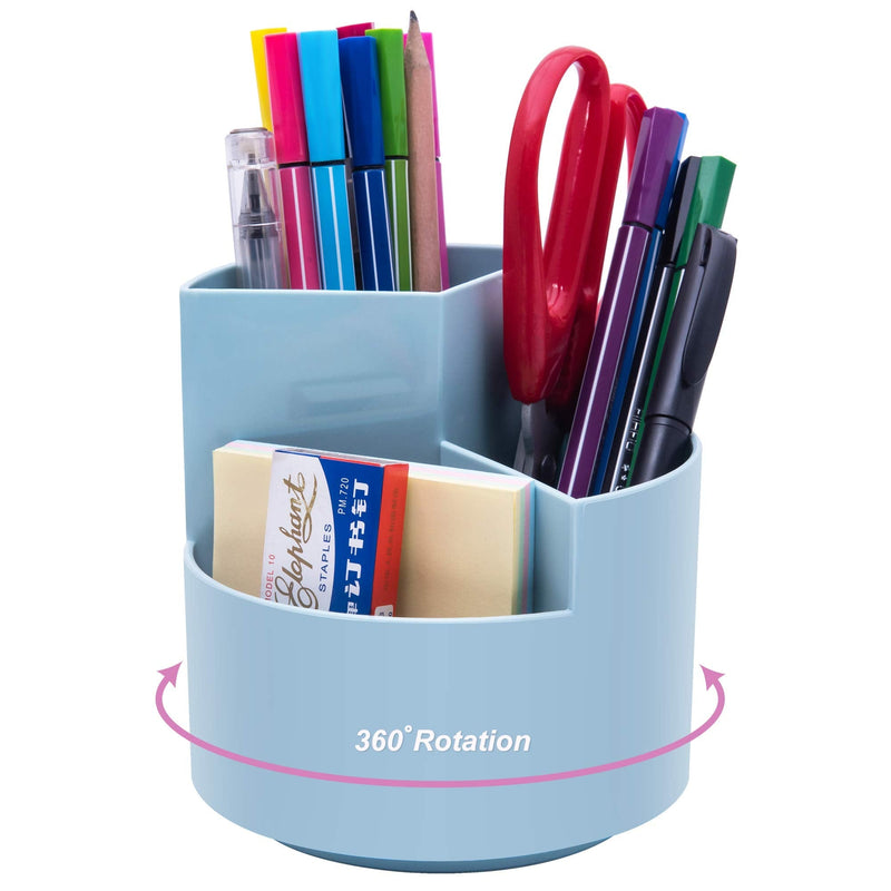 [Australia - AusPower] - Siveit Rotating Pen Holder, 3 Slots 360-Degree Spinning Pencil Pen Desktop Organizer Cute Pencil Cup Pot for Home, Office, Kids (Blue) Blue 
