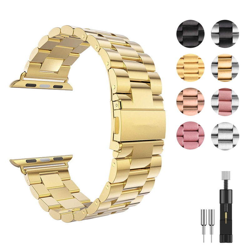 [Australia - AusPower] - Smartwatch Band, Compatible with Apple Watch Band 42mm 44mm 38mm 40mm, Fashion Stainless Steel Metal Replacement Bracelet Bands for iWatch SE Series 6 5 4 3 2 1, for Men and Women 38mm/40mm Gold 