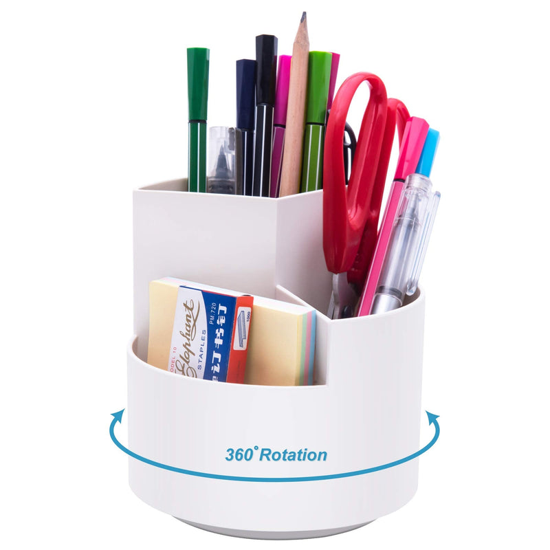 [Australia - AusPower] - Siveit Rotating Pen Holder, 3 Slots 360-Degree Spinning Pencil Pen Desktop Organizer Cute Pencil Cup Pot for Home, Office, Kids (White) White 