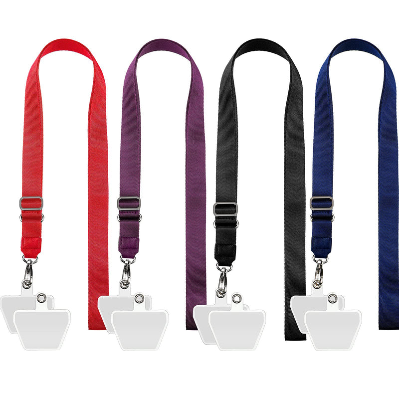 [Australia - AusPower] - 4 Pieces Universal Adjustable Neck Straps Phone Lanyard Adhesive Pad Universal Neck Strap Black, Purple, Red, Blue 