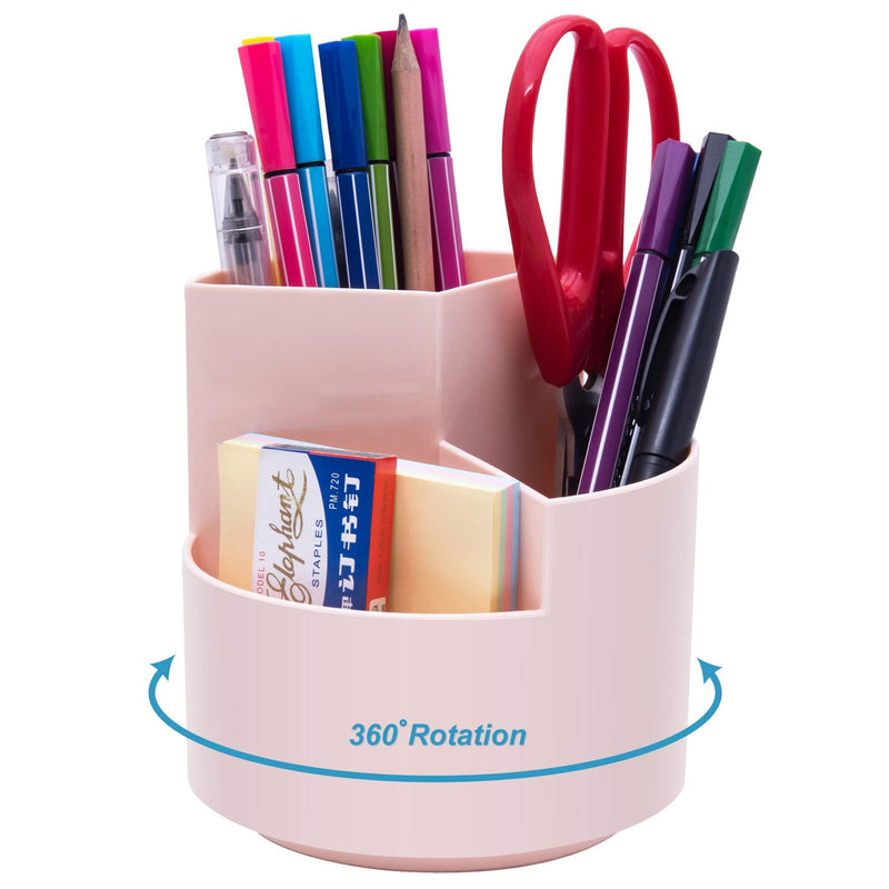 [Australia - AusPower] - Siveit Rotating Pen Holder, 3 Slots 360-Degree Spinning Pencil Pen Desktop Organizer Cute Pencil Cup Pot for Home, Office, Kids (Peach Pink) 