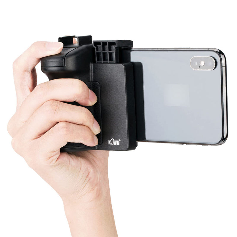[Australia - AusPower] - KIWIFOTOS 3 in 1 Cell Phone Tripod Mount, Phone Camera Grip Handle Holder with Detachable Bluetooth Shutter Remote Control and Cold Shoe Mount for iPhone Android Smartphone Selfie Vlog Video Shooting 