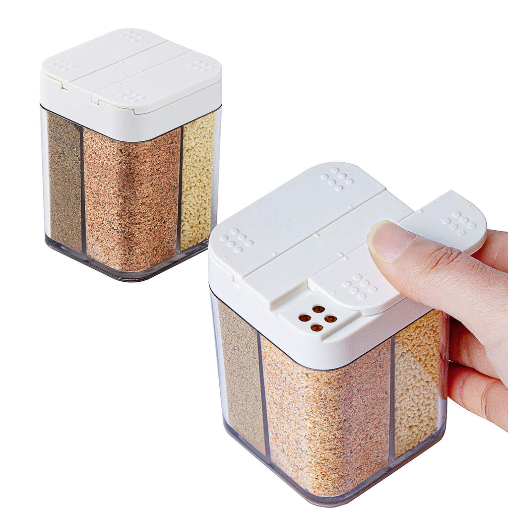 [Australia - AusPower] - 2 Pack 4 in 1 Plastic Salt and Pepper Shaker- 8 Grids Empty Spice Dispenser with Adjustable Holes Transparent Travel Seasoning Cans Condiment Jars for Home Restaurant Kitchen Cooking Steak BBQ 