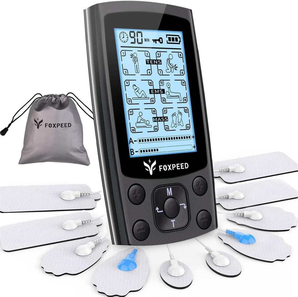 [Australia - AusPower] - 24 Model Tens EMS Muscle Stimulator for Pain Relief, Dual Channel Tens Unit Electric Stimulator Mini Massager Machine with 10Pcs Premium Large Pads for Muscle Strength 