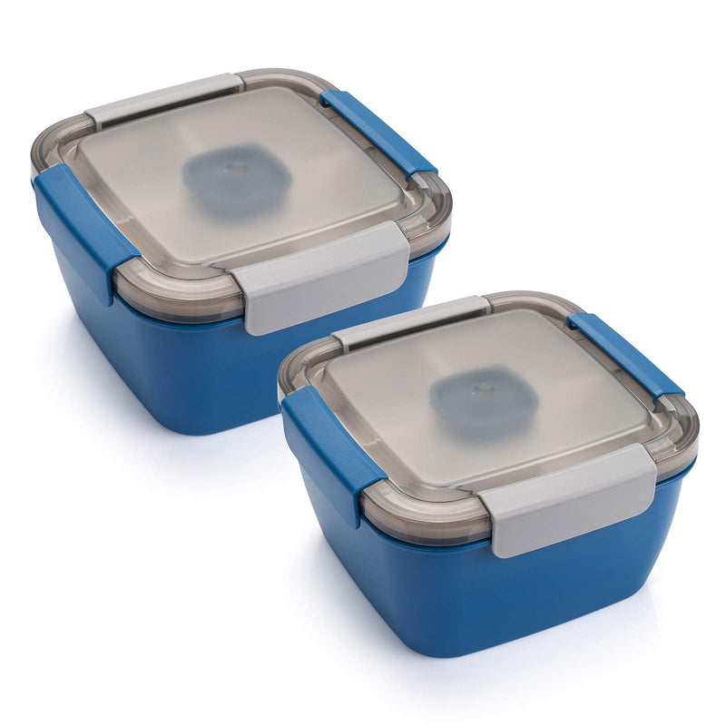 [Australia - AusPower] - Freshmage Salad Lunch Containers To Go, 2 Packs 52 oz Salad Bowls with 3 Compartments, Salad Tupperware for Salad Toppings, Men, Women (Blue+Blue) Blue+Blue 