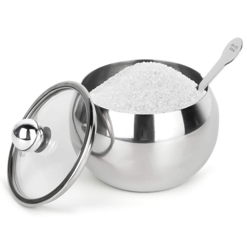 [Australia - AusPower] - Stainless Steel Sugar Bowl with Clear Lid and Sugar Spoon 8.1 Ounces(240 Milliliter) Sugar Container for Home and Kitchen 