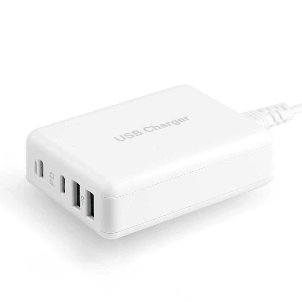 [Australia - AusPower] - KSING USB C Charger, 100W 4-Port Desktop Type C Charging Station, Portable USB C PD Power Charger Adapter -2 USB C&2 QC 3.0 USB A Ports for Smartphone and Other Multiple Devices Ivory white 4 Port 