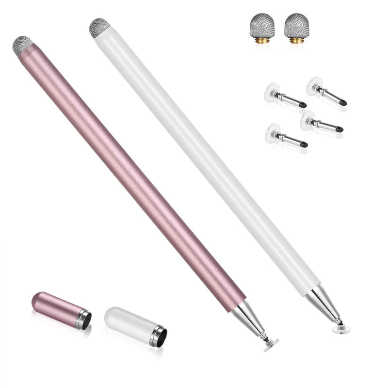 [Australia - AusPower] - Stylus Pens for iPad, Touch Screens Stylus Pencils High Sensitivity Disc & Fiber Tip Universal Stylus with Magnetic Cap Compatible with iPad, iPhone, Android, Microsoft Tablets white/rose gold 