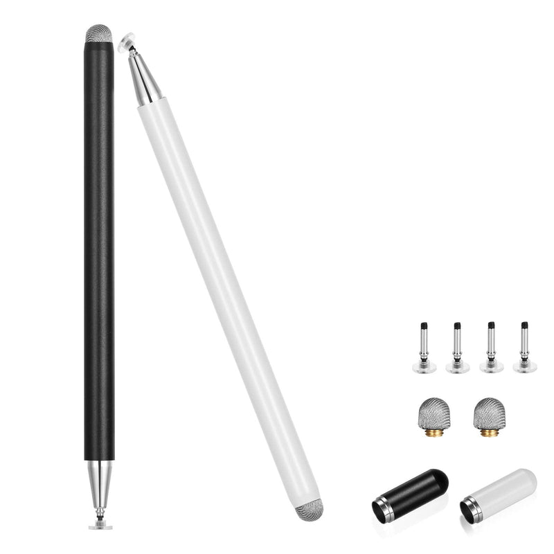 [Australia - AusPower] - Stylus Pens for iPad, Touch Screens Stylus Pencils High Sensitivity Disc & Fiber Tip Universal Stylus with Magnetic Cap Compatible with iPad, iPhone, Android, Microsoft Tablets Jet Black/Off White 
