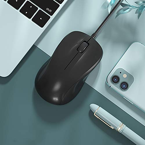 [Australia - AusPower] - CORN USB Silent Wired Computer Mouse with Easy Click for Office and Home, 1200DPI, Premium and Portable, Compatible with Windows PC, Laptop, Desktop, Notebook (Black) Black 