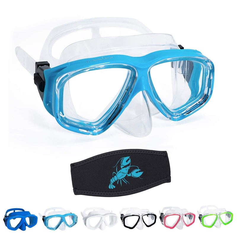 [Australia - AusPower] - OMGear Goggles Kids Swimming Silicone Swim Mask Snorkeling Gear for Kids Tempered Glass Snorkel Goggles with Nose Cover Scuba Diving Goggles with Cute Neoprene Mask Strap Cover Aqua 