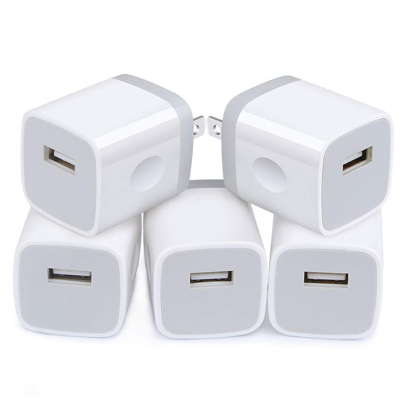 [Australia - AusPower] - iPhone Wall Charger Adapter USB Charging, 5Pack Single Port USB Wall Plug in Phone Charger Cube Box Head Travel Power Blocks Brick Compatible iPhone SE/X/11 Pro Max, Samsung A20 S10 S9 S7 S6 HTC LG White 