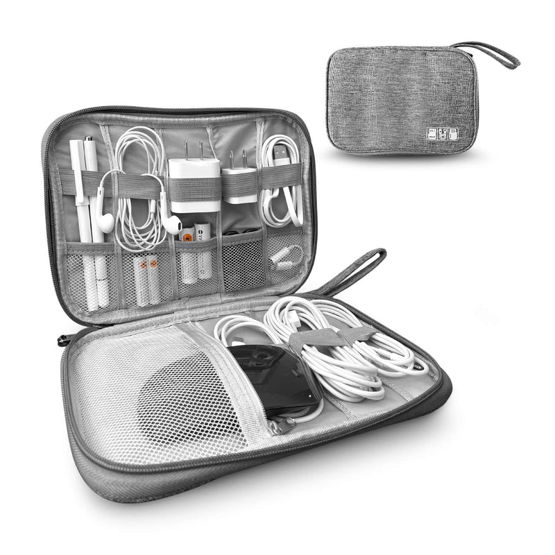 [Australia - AusPower] - Toolbay Cable Cord Organizer Bag - for Charging Cord Storage, Charger, Cables, Small Electronics, SD Card, Cord Storage and Accessory Bag, Grey, for Travel, business, Work and School 