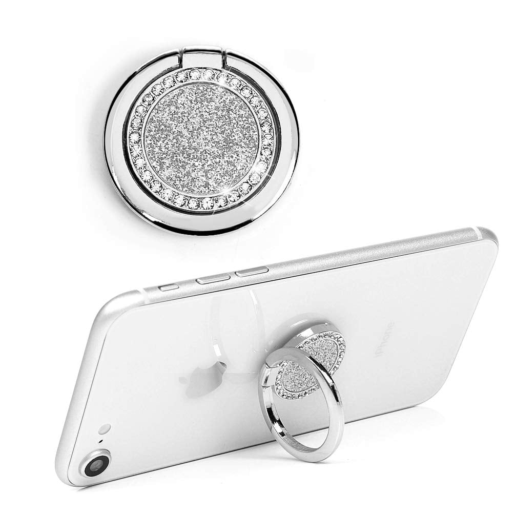[Australia - AusPower] - Mavis's Diary Bling Cell Phone Ring Stand Holder, Universal 360 Rotation Metal Buckle Tablet Finger Grip Kickstand Compatible with iPhone Galaxy LG Google Moto All Smartphones(Silver) Silver 