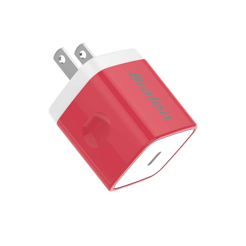 [Australia - AusPower] - USB C Charger,Bralon Mini 20W PD Fast Wall Charger Compatible with iPhone 12/12 Pro(Max)/12 mini/11/11 Pro/Xs/Max/XR/X/8,Pixel 3/2/XL,Galaxy Note S10/S9/S8 and More 1-Red 