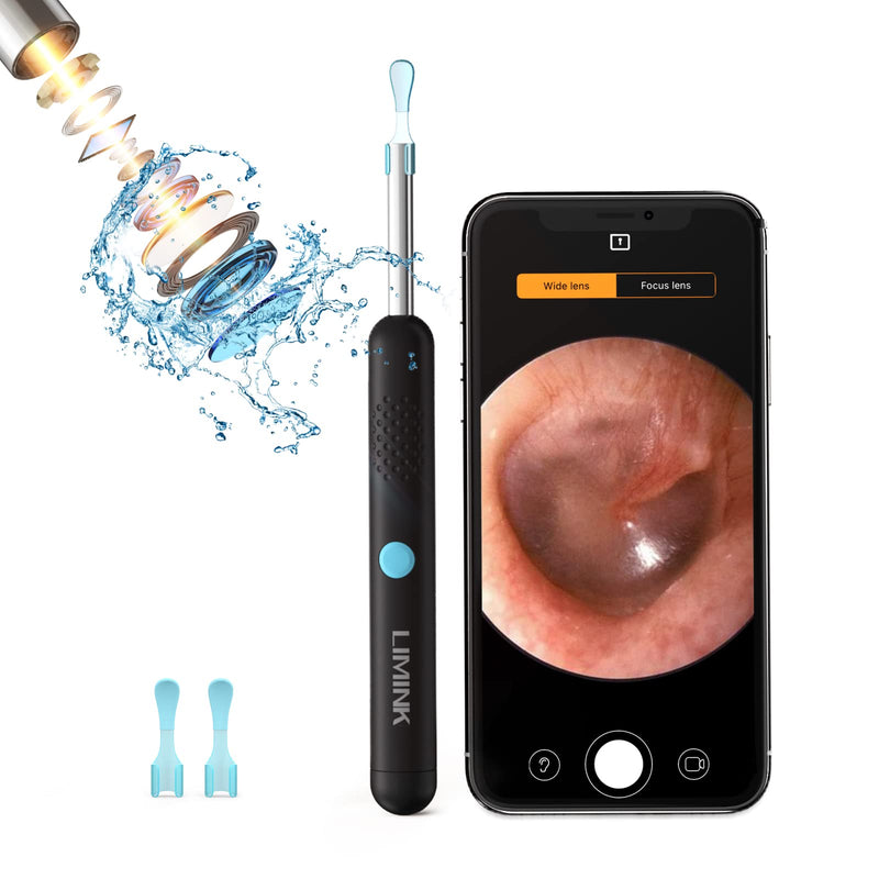 [Australia - AusPower] - LIMINK Ear Wax Removal Camera, 1080P Wireless Earwax Remover with Light, New Version WiFi Ear Cleaning Inspection Scope with 2 Ear Spoons, Otoscope for Adults Kids, Andriod iPhone-Black Black-Ear Camera 