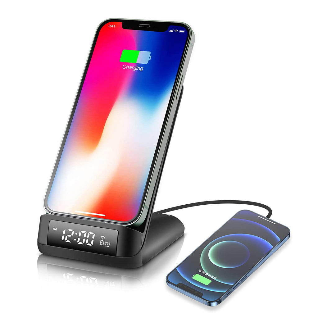 [Australia - AusPower] - Wireless Charger Stand - ABSGON Alarm Clock with Wireless Charging for iPhone 12/12 Pro/ 12 Pro max/11/11 Pro Max/XR/Xs Max/XS/X/8 Plus/Galaxy S10/S9(Black) 