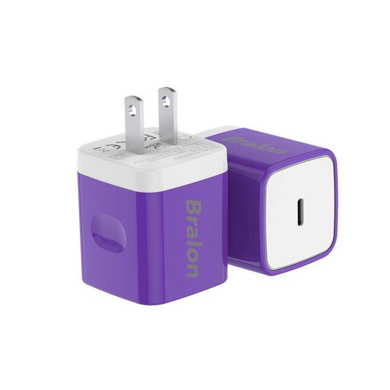 [Australia - AusPower] - USB C Charger,Bralon 2-Pack Mini 20W PD Fast Wall Charger Compatible with iPhone 12/12 Pro(Max)/12 mini/11/11 Pro/Xs/Max/XR/X/8,Pixel 3/2/XL,Galaxy Note S10/S9/S8 and More 2-Violet 