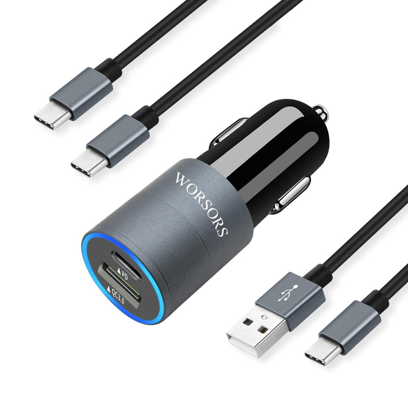 [Australia - AusPower] - Upgraded Super Fast Car Charger, Worsors USB C 25W PPS PD & 18W QC3.0 Power Adapter Compatible for Samsung Galaxy S22/S21/Ultra/Plus/S20/S10, Note 20/10, Google Pixel 6 Pro/6 + 2Pack 3ft Type C Cable 