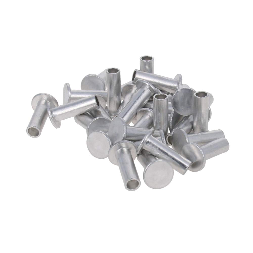 [Australia - AusPower] - Yinpecly 0.24"x 0.71"(D x H) Aluminum Flat Head Semi Tubular Rivets for Fasten Work Pieces Silver Tone 50pcs 