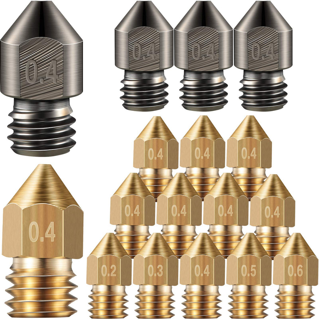 [Australia - AusPower] - MK8 3D Printer Extruder Nozzle Hardened Steel, Brass Nozzle High Temperature Wear Resistant Nozzles 0.2 mm, 0.3 mm, 0.4 mm, 0.5 mm, 0.6 mm Compatible with Makerbot, Ender 3 (15) 15 