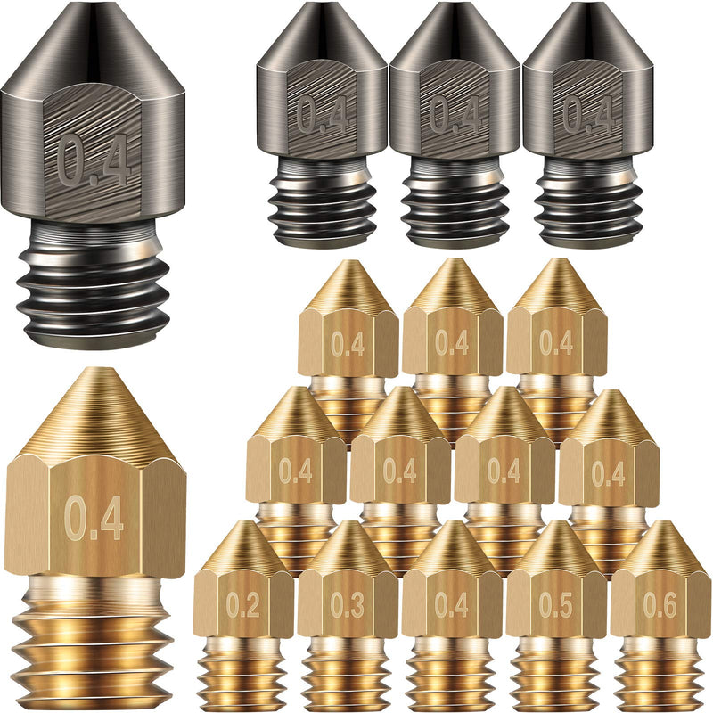 [Australia - AusPower] - MK8 3D Printer Extruder Nozzle Hardened Steel, Brass Nozzle High Temperature Wear Resistant Nozzles 0.2 mm, 0.3 mm, 0.4 mm, 0.5 mm, 0.6 mm Compatible with Makerbot, Ender 3 (15) 15 