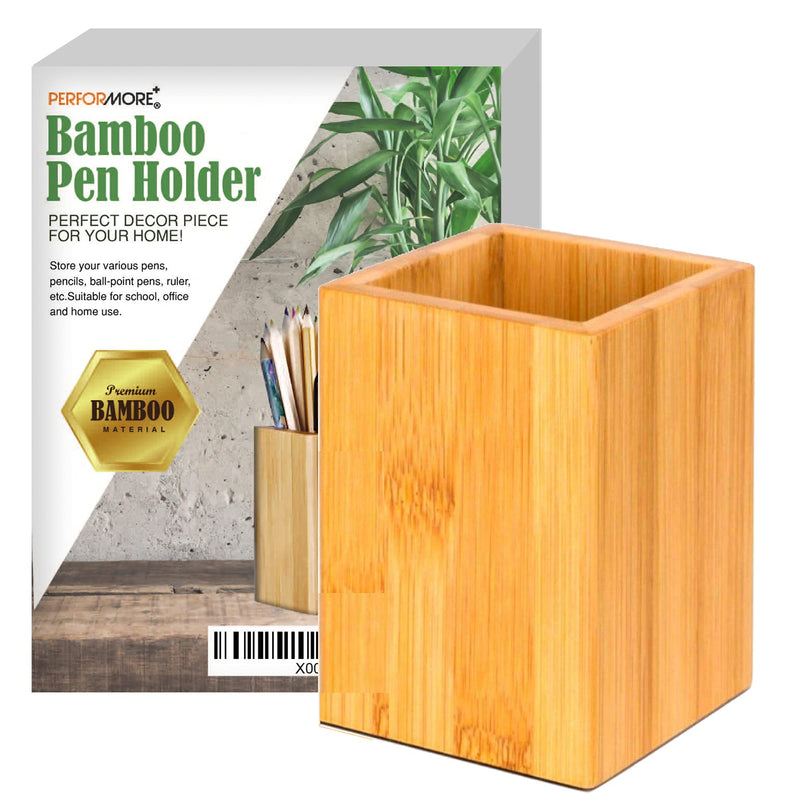 [Australia - AusPower] - PERFORMORE 1 Pack of Bamboo Pen Holder, Wooden Pencil Holder Desk Organizer, Multi Purpose Wooden Box for Pencils Art Makeup Brush, Wood Pen Desk Accessories for Home Office 