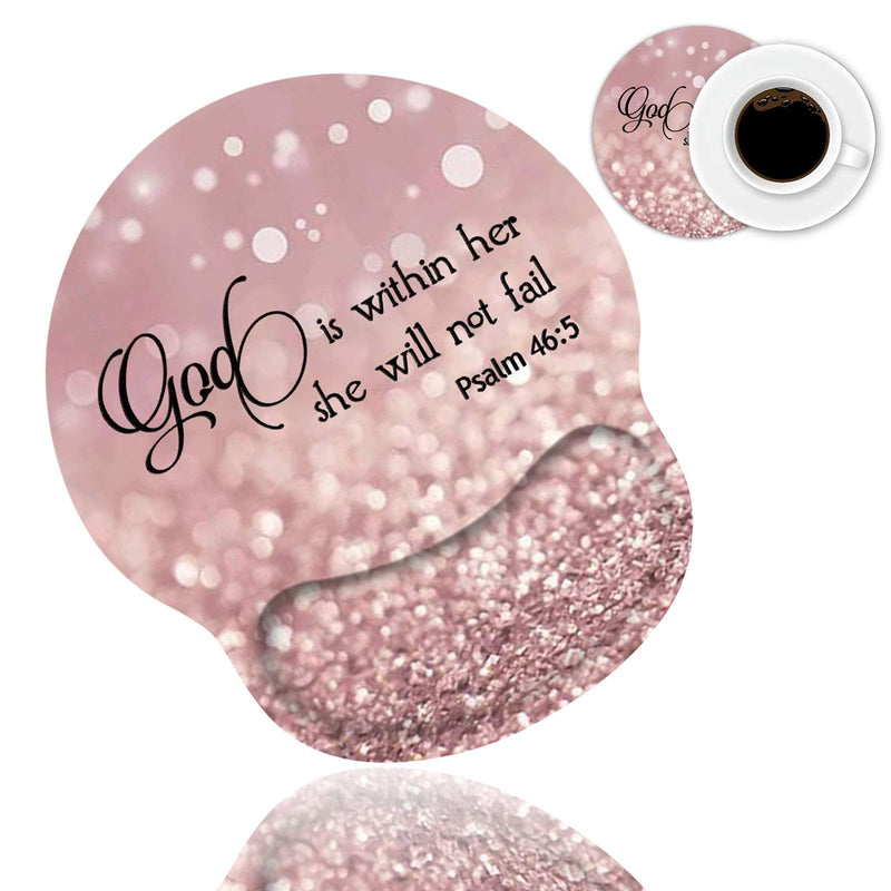 [Australia - AusPower] - Ergonomic Mouse Pad Wrist Support and Coffee Coaster, Cute Wrist Rest Pad with Non-Slip PU Base for Home Office Working Studying Easy Typing & Pain Relief, Christian Quote Bible Verse Psalm 46:5 