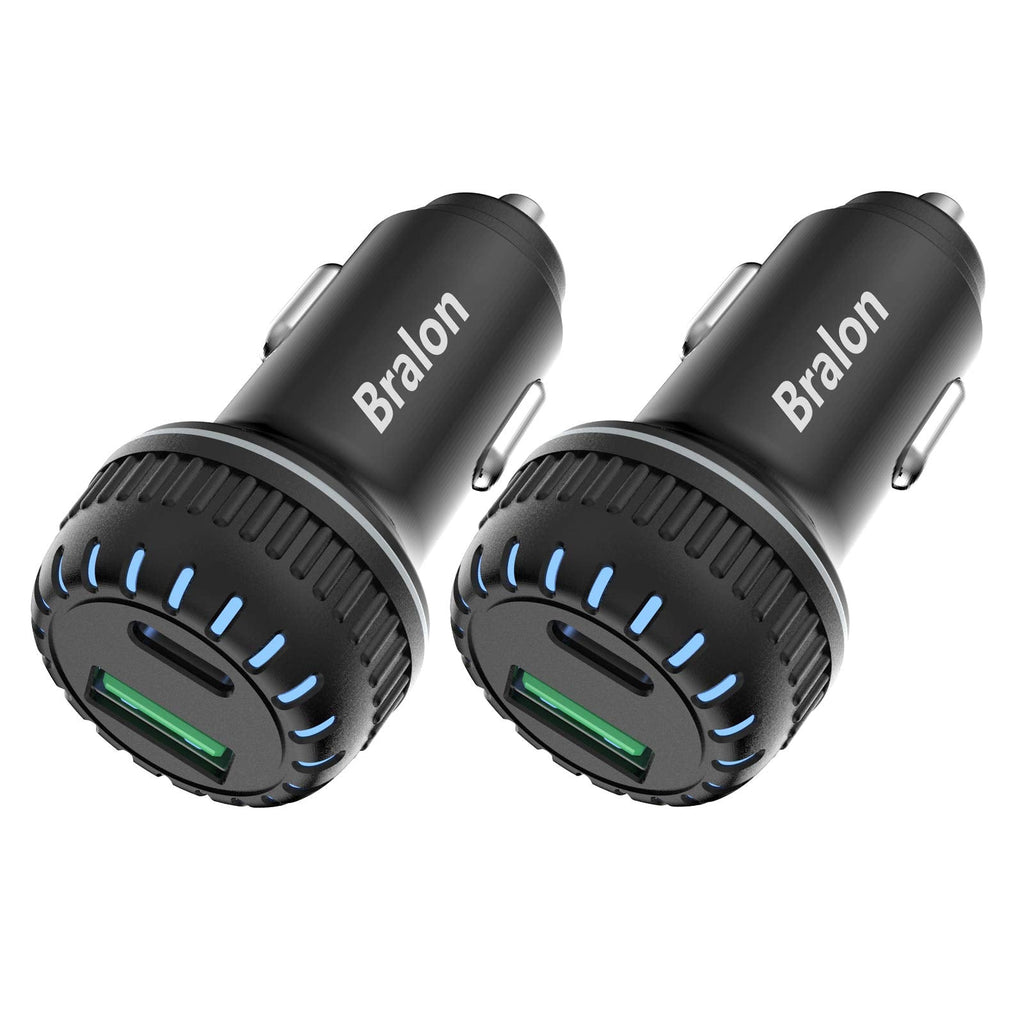 [Australia - AusPower] - USB C Car Charger[2-Pack],Bralon 38W PD3.0 & QC3.0 Dual Fast Car Charger Adapter Compatible with Phone 12/12 Pro(Max)/12 mini/11/11 Pro(Max)/XS/XR/X/8,G.alaxy Note S10 S9 S8 S7,Pad&More 