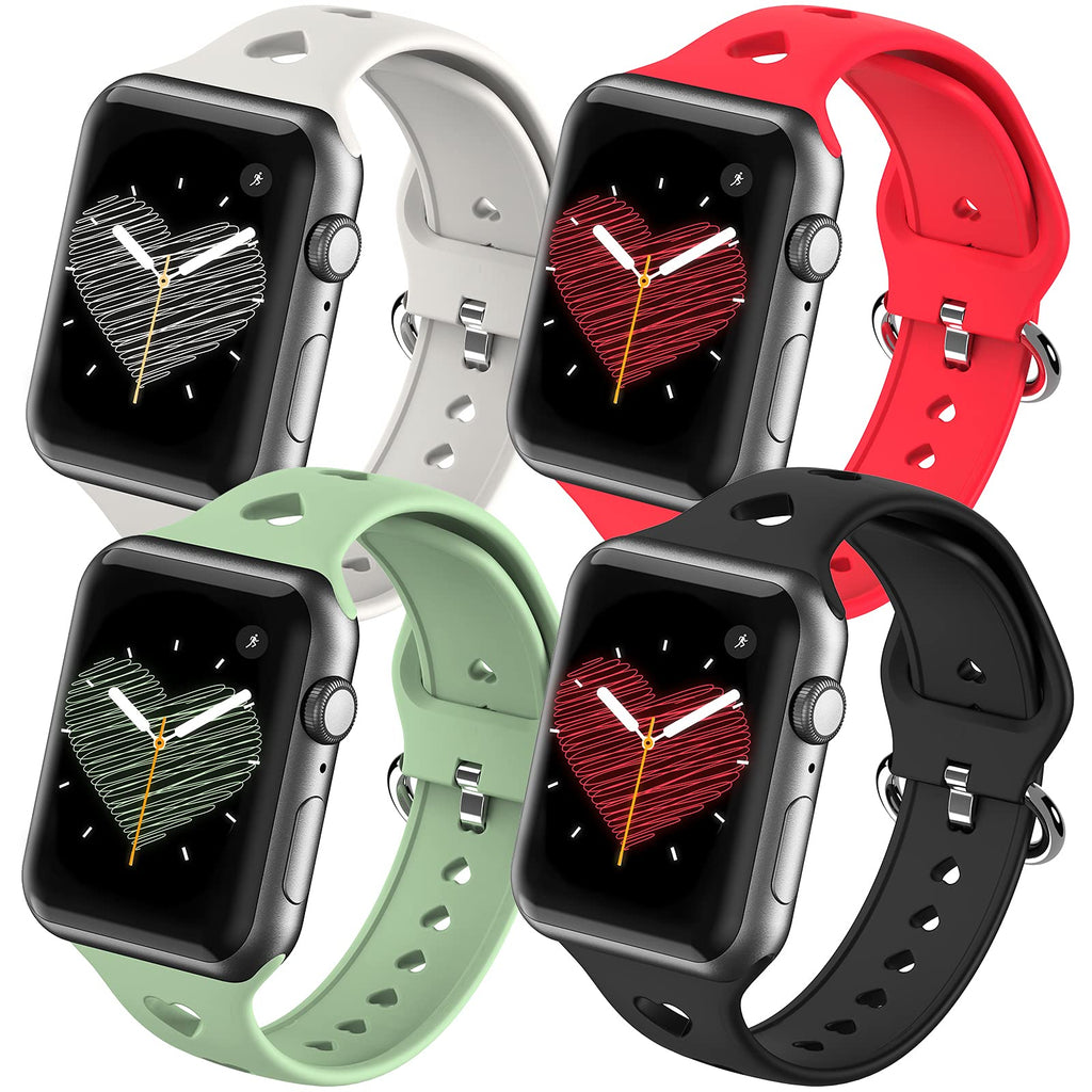 [Australia - AusPower] - Wristbands Compatible with Apple Watch Band 40mm 41mm 38mm for Women Men Girls,3 Pack Soft Silicone Sport Replacement Strap for iWatch Series 7 6 5 4 3 2 1 SE Smartwatch Bands 38mm/40mm/41mm Ivory/red/mint green/black 