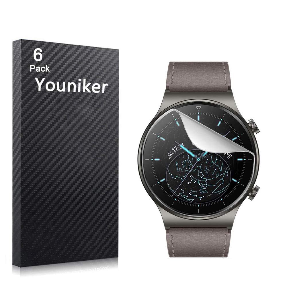 [Australia - AusPower] - Youniker 6 Pack Compatible with Huawei Watch GT2 Pro Screen Protector Film for Huawei GT 2 Pro Smartwatch Screen Protectors Foils Screen Cover Crystal Clear HD Anti-Scratch Anti-Fingerprint 