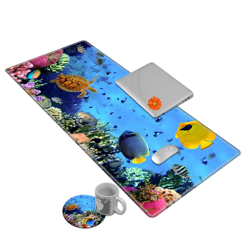 [Australia - AusPower] - Desk Mat Gaming Mouse Pad for Laptop, Undersea World Customized Design Printed Desk pad with Stitched Edges Home Office Accessories with Sunflower Coasters and Cute Stickers 