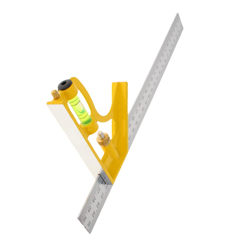 [Australia - AusPower] - Auniwaig Right Angle Ruler 11.81" Stainless Steel Scale Square Layout Measuring Tool Yellow base for Carpenter Engineer 1 pcs 