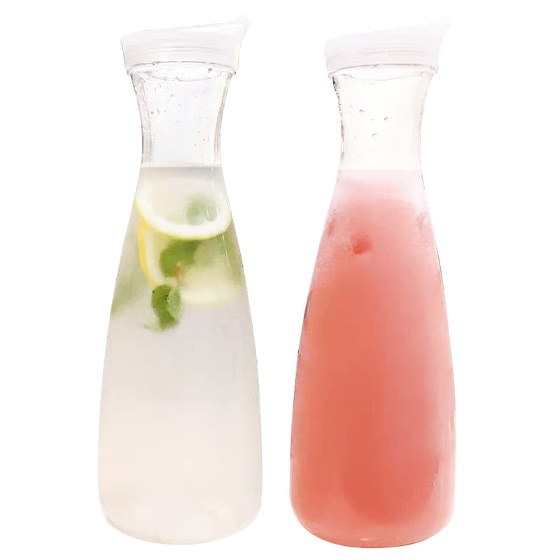 [Australia - AusPower] - 2Pcs Plastic Water Pitcher Clear Juice Containers with Flip Top lids - Narrow Neck for Easy Grip Wide Mouth - Juice carafe for Iced Tea, Powdered Juice, Cold Brew, Mimosa Bar (1550ml / 52.4oz) 1550ml / 52.4oz 