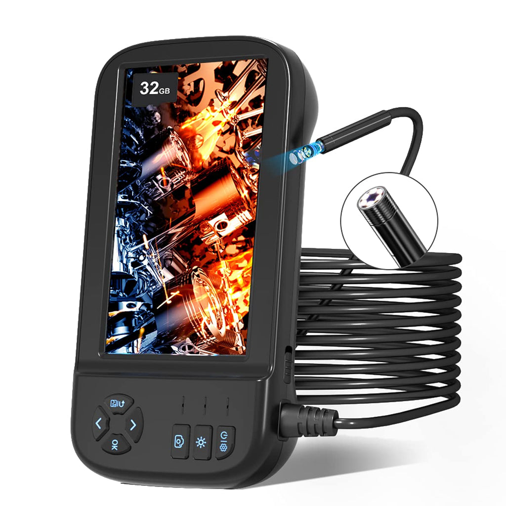 [Australia - AusPower] - Borescope Inspection Camera, SKYBASIC 1080P HD Industrial Endoscope Waterproof Snake Camera, 4.5 Inch IPS Screen, 6 LED Lights, Detachable Semi-Rigid Cable, 32GB TF Card, Four Accessories (16.5FT) 