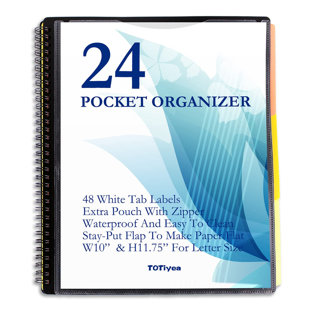 [Australia - AusPower] - TOTiyea 24 Pocket Poly Project Organizer with 12 Dividers, Folder Organizer Binder with Front Cover Pocket, Metal Wire Binding Spine, Letter Size 24 Pockets 